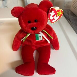 Ty Red Plush Bear with Green Ribbon